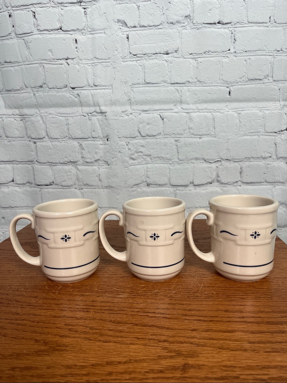 Longaberger Made in USA Blue Woven Tradition Coffee Mugs set of 3